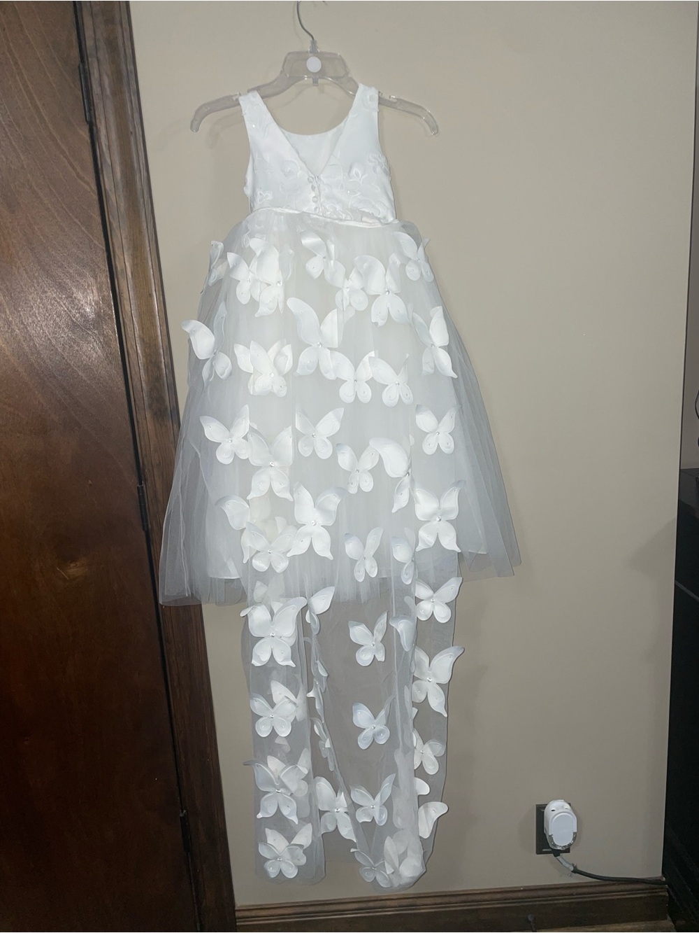 White Butterfly Appliqué Tulle Girls Flower Girl Dress